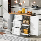 50 in. W Kitchen Island with 3 Drawer, 2 Slide-Out Shelf and Internal Storage Rack