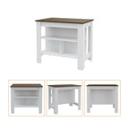 Ralston 7-Shelf 4-Door 2-piece Kitchen Set, Kitchen Island and Pantry Cabinet White and Walnut