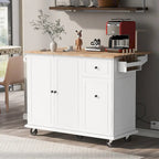 Kitchen Island with Drop Leaf, Rolling Cart on Wheels with Storage Rack and 3 Tier Pull Out Cabinet Organizer with Spice Rack
