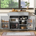 Kitchen Island with Rubber Wood Top, Spacious Drawer, Internal Storage Rack, Wheels