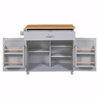 Kitchen Island with Rubber Wood Top, Spacious Drawer, Internal Storage Rack, Wheels