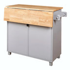 Kitchen Island with Rubber Wood Top, Spacious Drawer, Internal Storage Rack, Wheels
