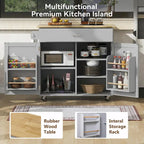 Kitchen Island with Rubber Wood Top, Spacious Drawer, Internal Storage Rack, Wheels