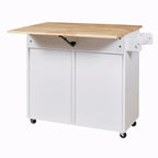 Kitchen Island with Rubber Wood Top, Spacious Drawer, Internal Storage Rack, Wheels