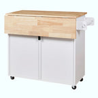 Kitchen Island with Rubber Wood Top, Spacious Drawer, Internal Storage Rack, Wheels