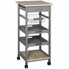 Rolling Kitchen Island Cart with Drawer & Wire Basket