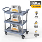3 Tier Medium 390lbs Capacity Plastic Utility Cart with Wheels Grey
