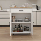 White Rubber Wood Kitchen Cart with Adjustable Shelves, Towel Rack