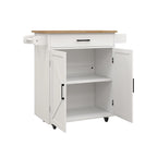 White Rubber Wood Kitchen Cart with Adjustable Shelves, Towel Rack