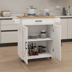 White Rubber Wood Kitchen Cart with Adjustable Shelves, Towel Rack