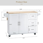 Kitchen Island Cart with Extensible Rubber Wood Top and Locking Wheels