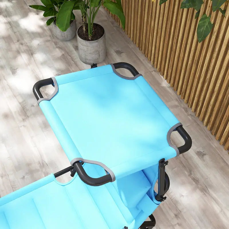 Lounge Chair, Adjustable Backrest Folding Chaise Lounge, Cushioned Tanning Chair Sunshade Roof & Pillow Headrest