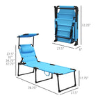 Lounge Chair, Adjustable Backrest Folding Chaise Lounge, Cushioned Tanning Chair Sunshade Roof & Pillow Headrest