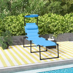 Lounge Chair, Adjustable Backrest Folding Chaise Lounge, Cushioned Tanning Chair Sunshade Roof & Pillow Headrest