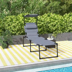 Lounge Chair, Adjustable Backrest Folding Chaise Lounge, Cushioned Tanning Chair Sunshade Roof & Pillow Headrest