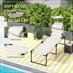 Lounge Chair, Adjustable Backrest Folding Chaise Lounge, Cushioned Tanning Chair Sunshade Roof & Pillow Headrest