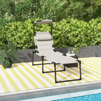 Lounge Chair, Adjustable Backrest Folding Chaise Lounge, Cushioned Tanning Chair Sunshade Roof & Pillow Headrest