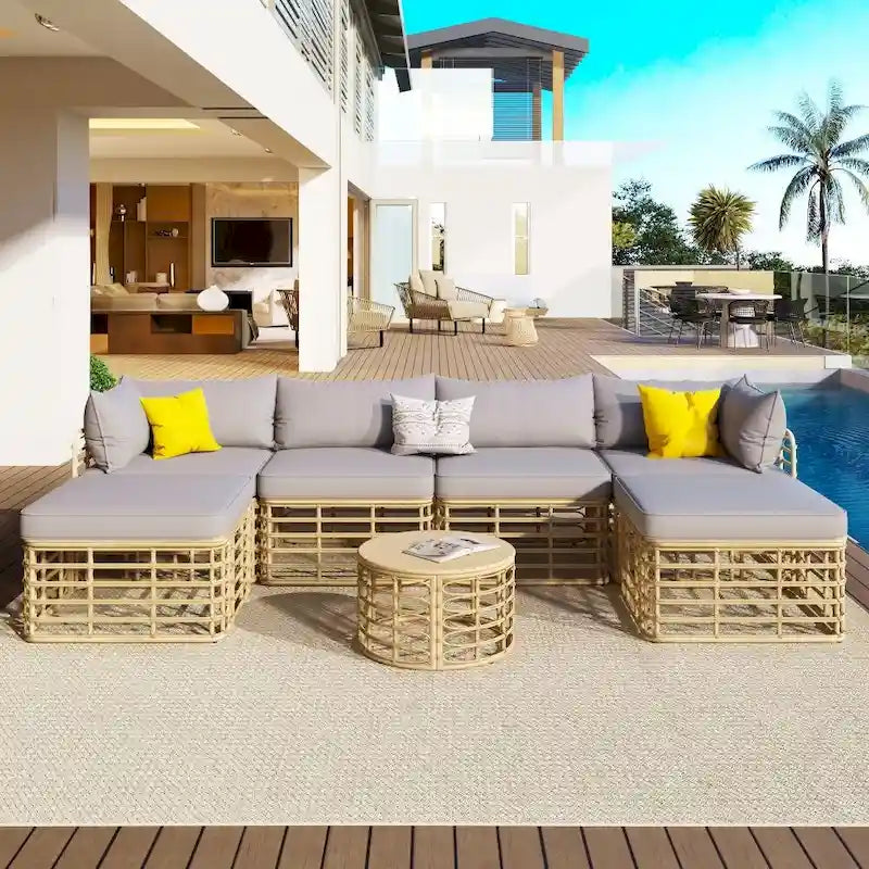 7 Pieces Outdoor Patio All-Weather Rattan Sectional Sofa Set