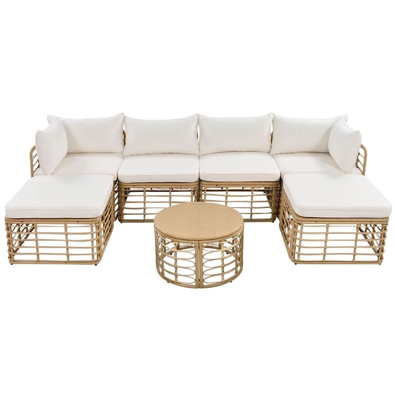 7 Pieces Outdoor Patio All-Weather Rattan Sectional Sofa Set