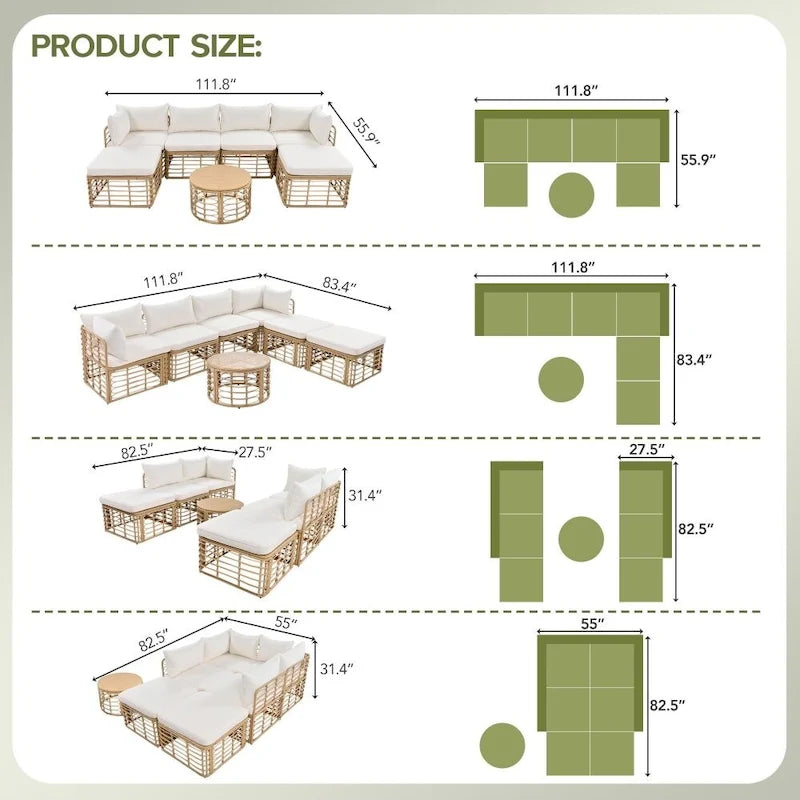 7 Pieces Outdoor Patio All-Weather Rattan Sectional Sofa Set