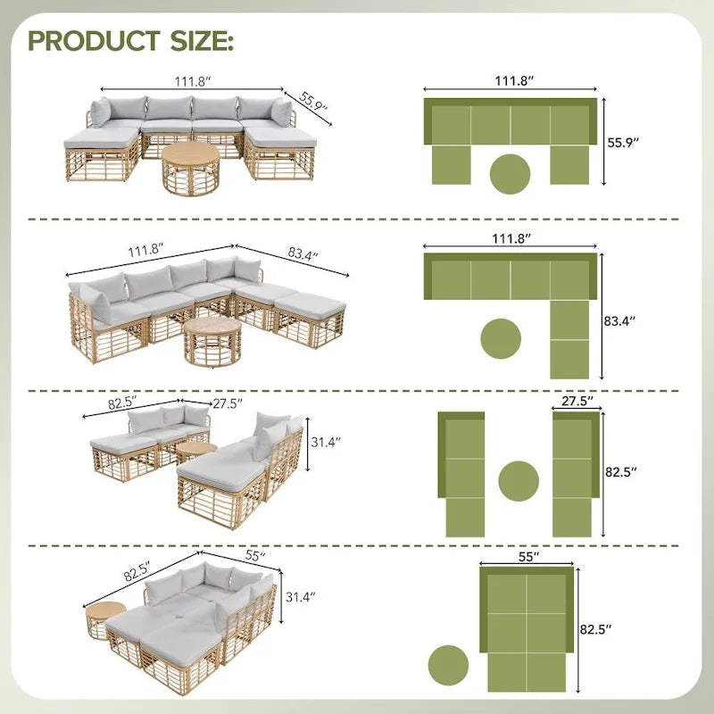 7 Pieces Outdoor Patio All-Weather Rattan Sectional Sofa Set