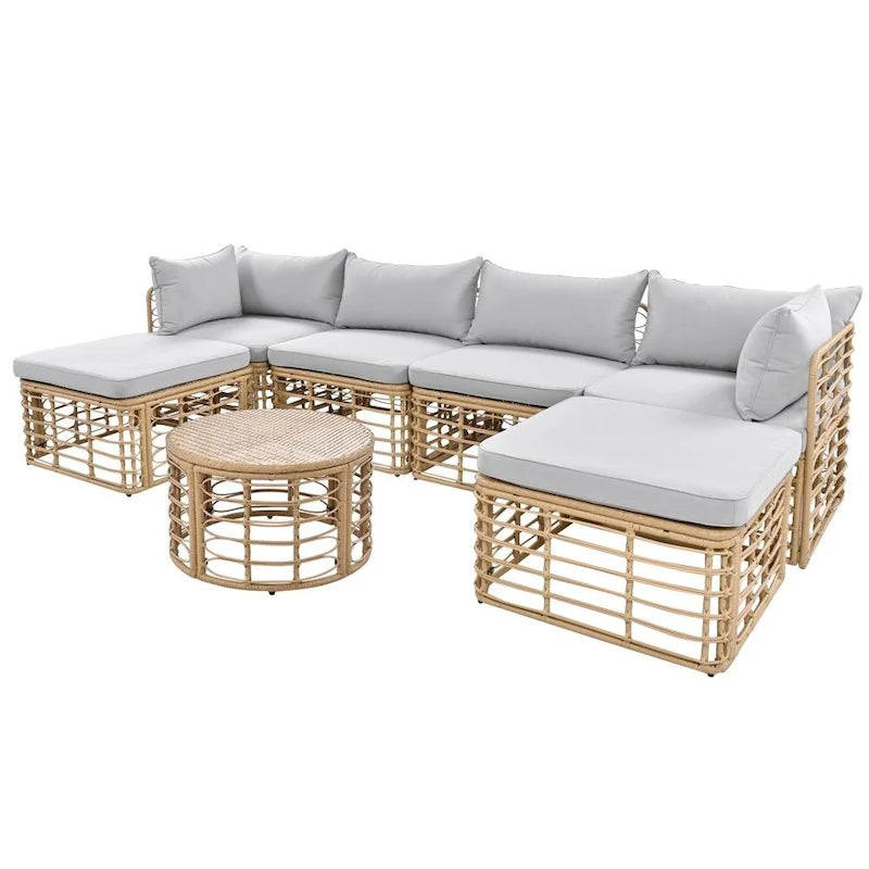 7 Pieces Outdoor Patio All-Weather Rattan Sectional Sofa Set
