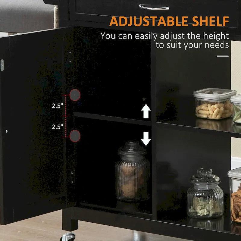Rolling Kitchen Island Cart with Solid Wood Top and Drawer
