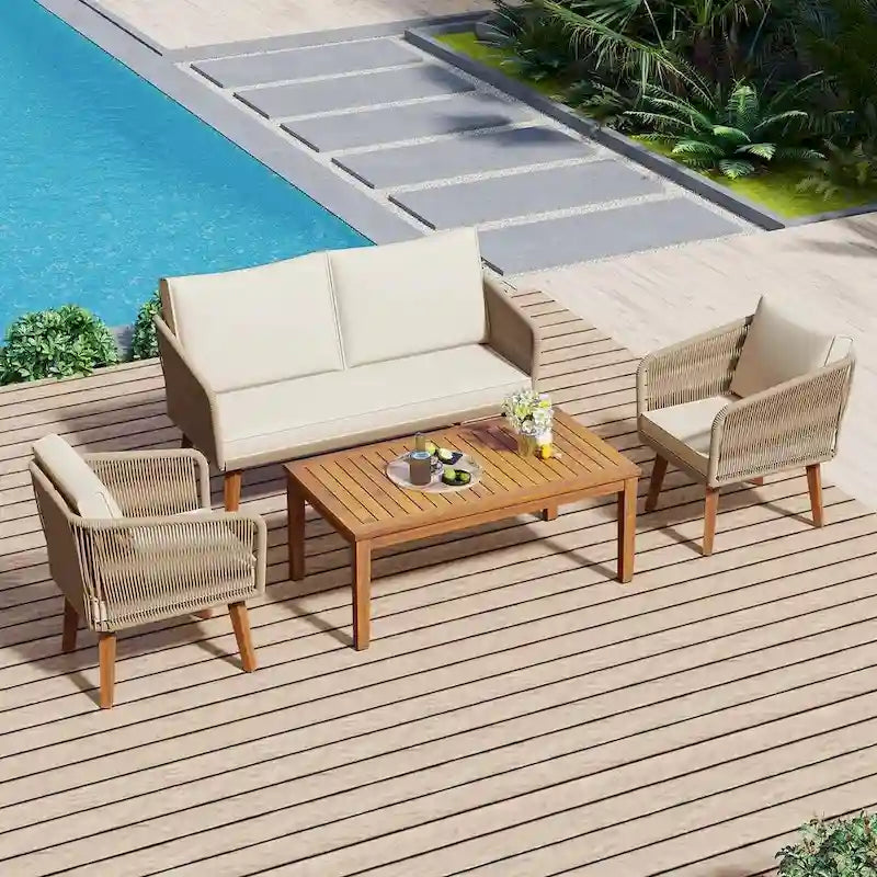 4 PCS Outdoor Patio Furniture Conversation Set