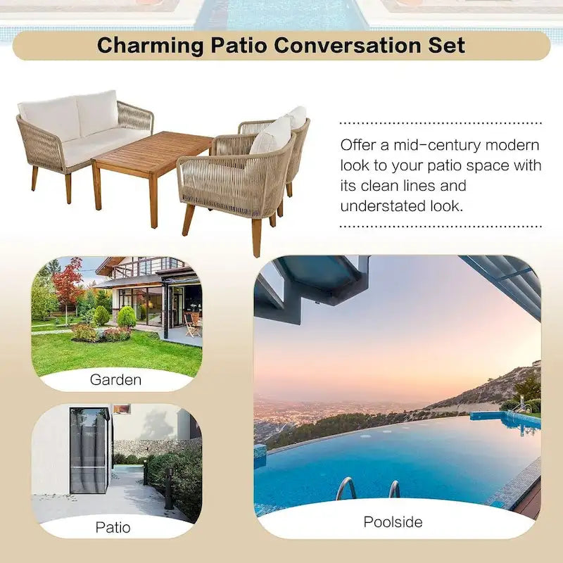 4 PCS Outdoor Patio Furniture Conversation Set