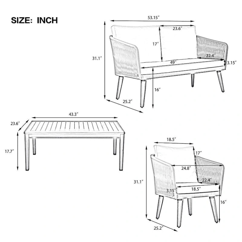 4 PCS Outdoor Patio Furniture Conversation Set