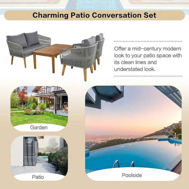 4 PCS Outdoor Patio Furniture Conversation Set