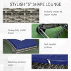 Outdoor Portable Chaise Lounge with PE Rattan Cushioned, Patio Pool Chair with 5-Level Adjustable Backrest & Wheels