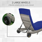Outdoor Portable Chaise Lounge with PE Rattan Cushioned, Patio Pool Chair with 5-Level Adjustable Backrest & Wheels
