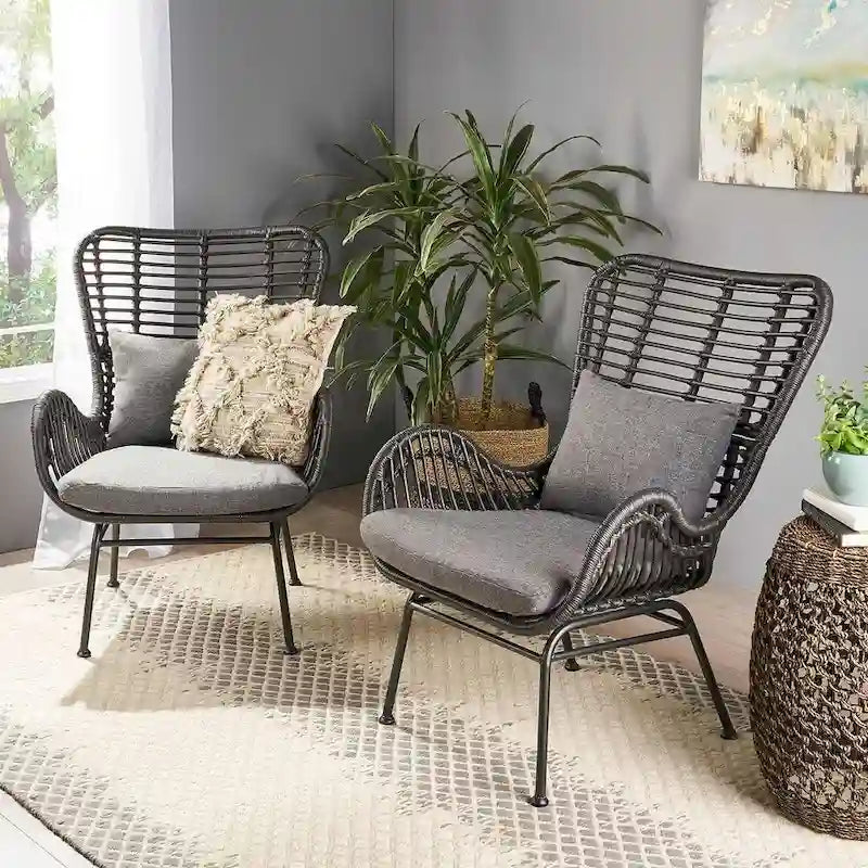 2 PCS Outdoor Modern Rattan Chair Set of 2 by Christopher Knight Home
