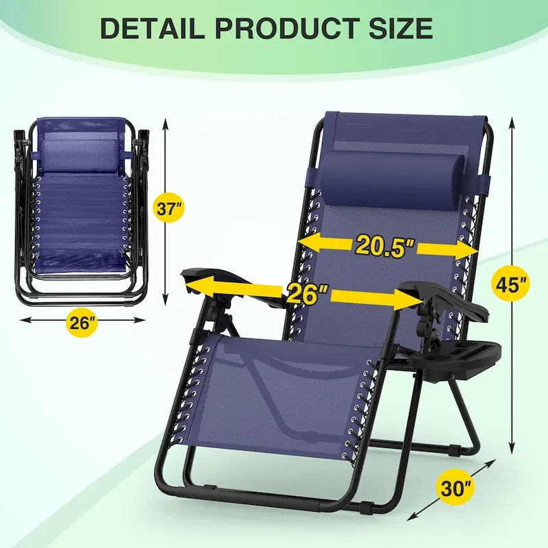 Zero Gravity Chairs Set of 2, Zero Gravity Lounge Chair, Reclining Patio Chairs Folding Recliner for Indoor and Outdoor