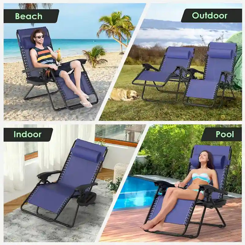 Zero Gravity Chairs Set of 2, Zero Gravity Lounge Chair, Reclining Patio Chairs Folding Recliner for Indoor and Outdoor