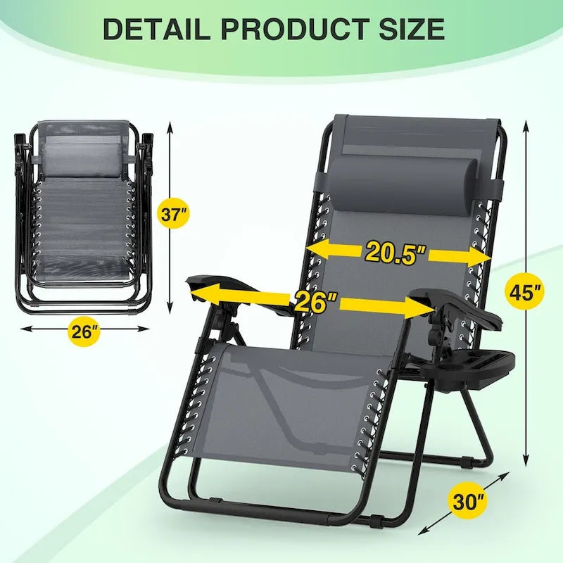 Zero Gravity Chairs Set of 2, Zero Gravity Lounge Chair, Reclining Patio Chairs Folding Recliner for Indoor and Outdoor
