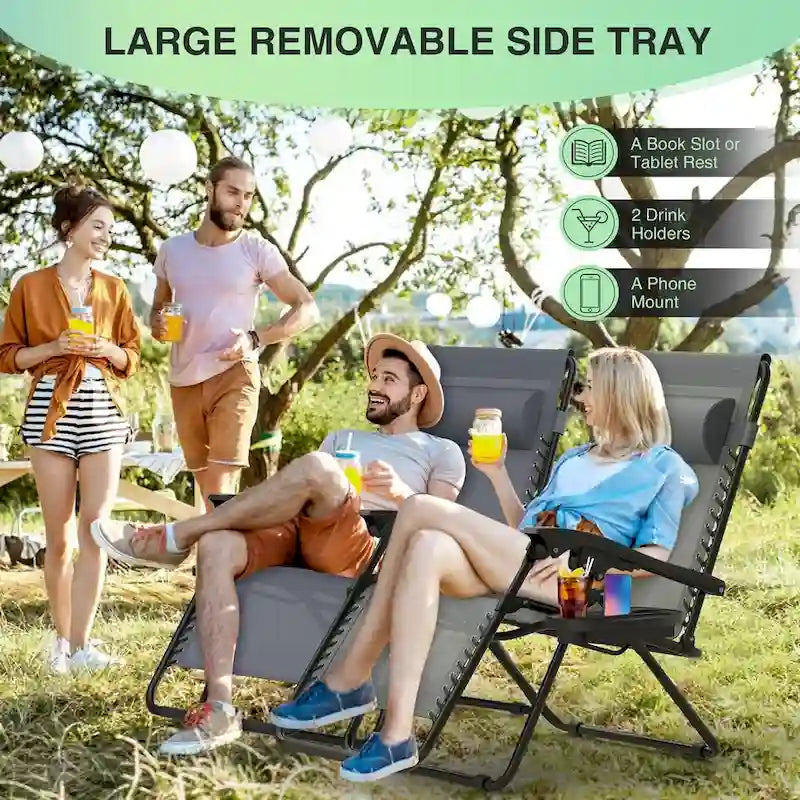 Zero Gravity Chairs Set of 2, Zero Gravity Lounge Chair, Reclining Patio Chairs Folding Recliner for Indoor and Outdoor