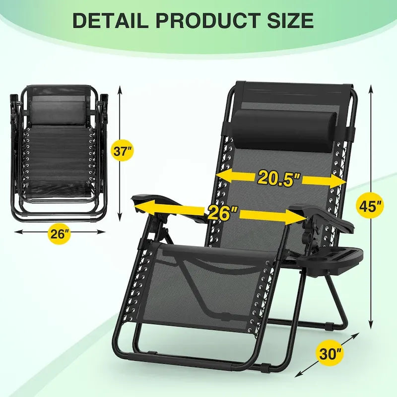 Zero Gravity Chairs Set of 2, Zero Gravity Lounge Chair, Reclining Patio Chairs Folding Recliner for Indoor and Outdoor