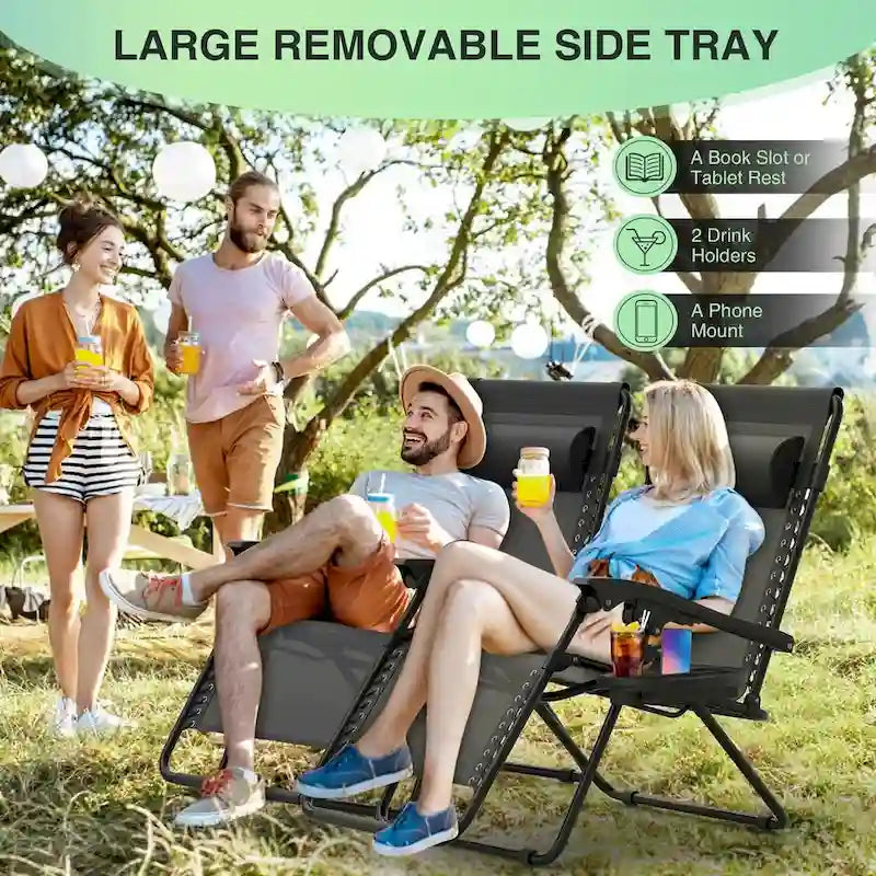 Zero Gravity Chairs Set of 2, Zero Gravity Lounge Chair, Reclining Patio Chairs Folding Recliner for Indoor and Outdoor