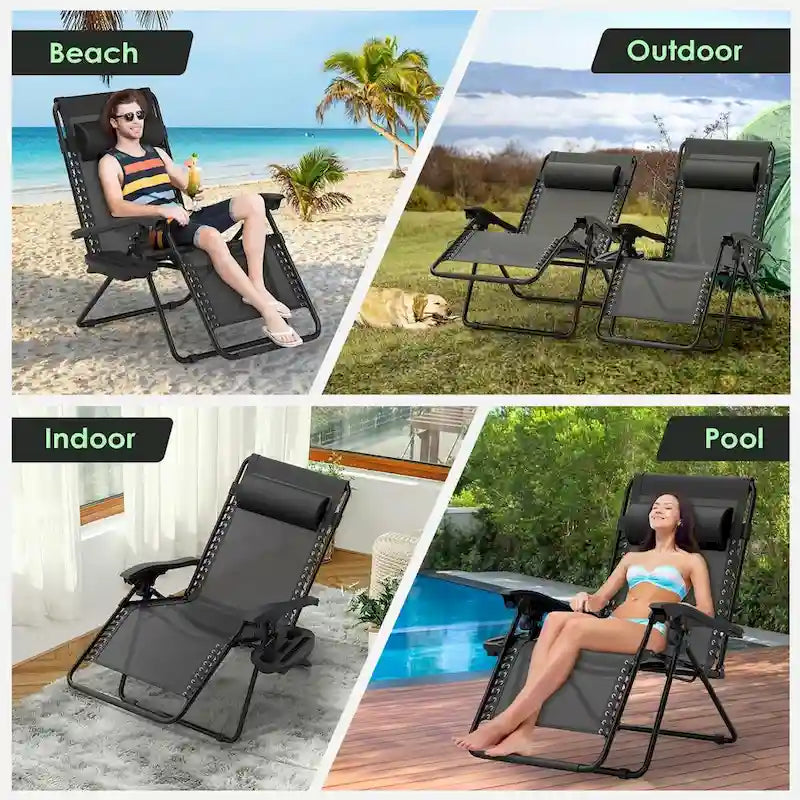 Zero Gravity Chairs Set of 2, Zero Gravity Lounge Chair, Reclining Patio Chairs Folding Recliner for Indoor and Outdoor