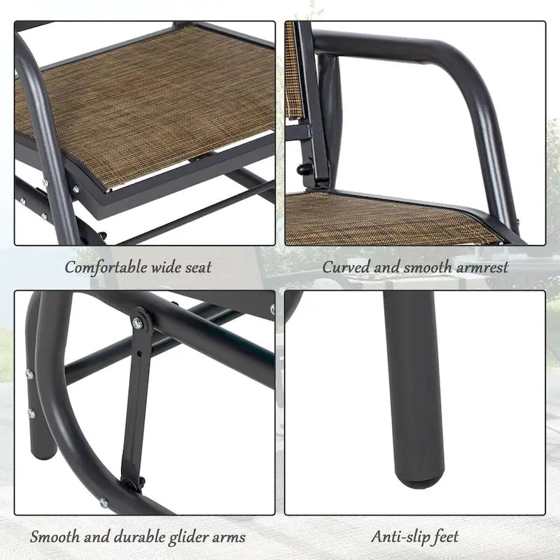 Porch Glider Set of 2,Metal Frame Swing Glider Chairs with Breathable Mesh Fabric,Curved Armrests and Steel Frame for Garden