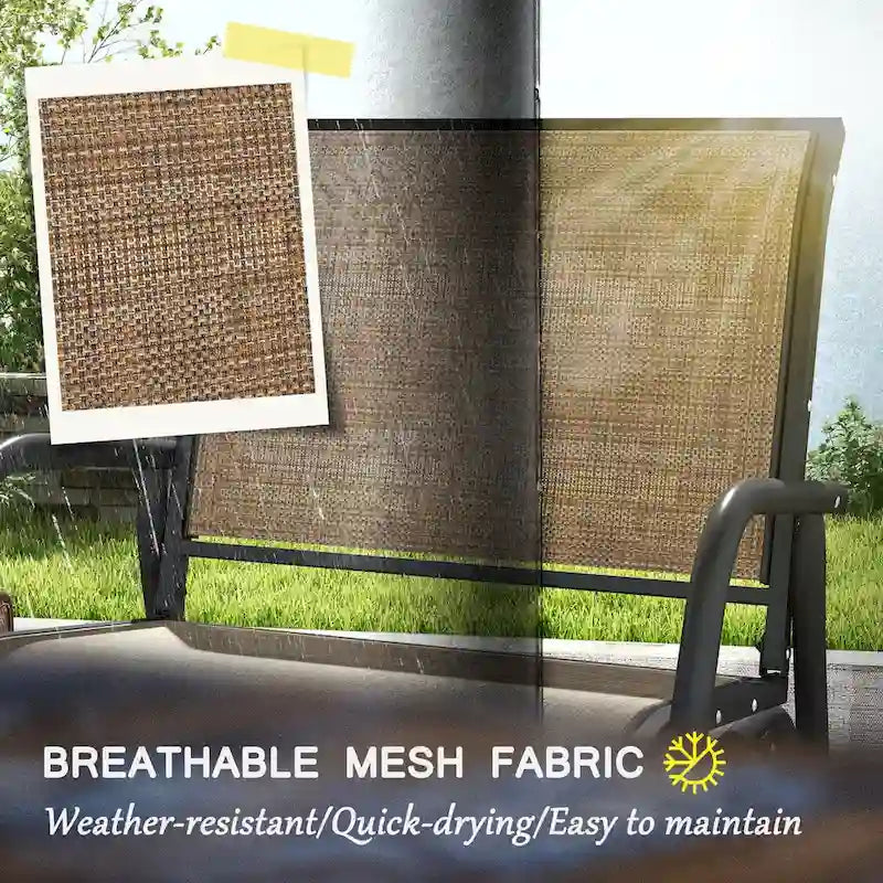 Porch Glider Set of 2,Metal Frame Swing Glider Chairs with Breathable Mesh Fabric,Curved Armrests and Steel Frame for Garden