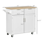 41 Modern Rolling Kitchen Island on Wheels with Rubberwood Top