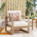 Outdoor Acacia Wood Club Chair with Cushions, Brown and Beige, 29.5 D X 27.5 W X 31.5 H