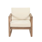 Outdoor Acacia Wood Club Chair with Cushions, Brown and Beige, 29.5 D X 27.5 W X 31.5 H