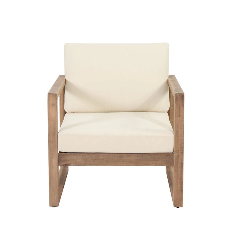 Outdoor Acacia Wood Club Chair with Cushions, Brown and Beige, 29.5 D X 27.5 W X 31.5 H