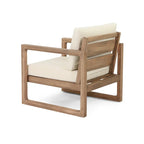 Outdoor Acacia Wood Club Chair with Cushions, Brown and Beige, 29.5 D X 27.5 W X 31.5 H