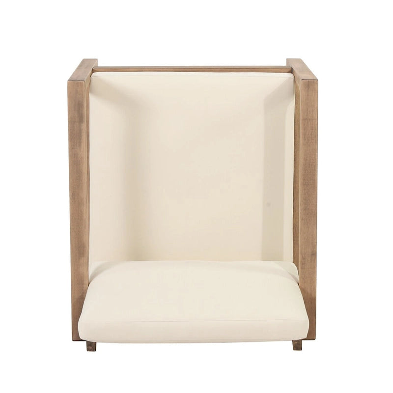 Outdoor Acacia Wood Club Chair with Cushions, Brown and Beige, 29.5 D X 27.5 W X 31.5 H