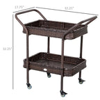 Rattan Wicker Serving Cart with 2-Tier Open Shelf, Brakes
